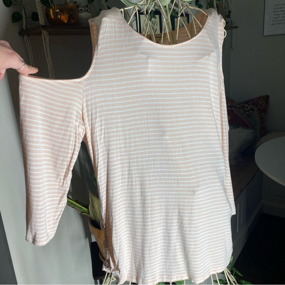 Democracy Light Pink Striped Long Sleeve Top